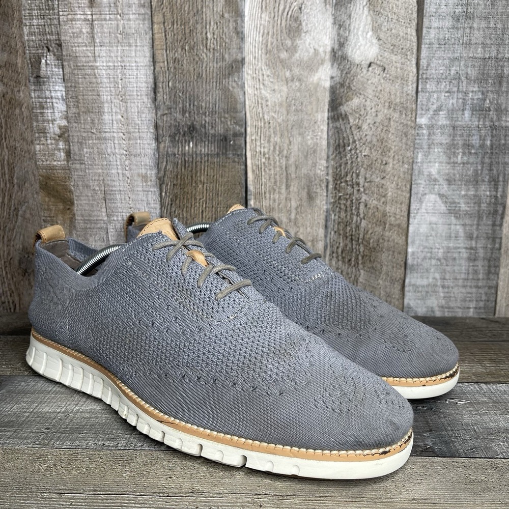 Mens Cole Haan ZeroGrand Gray Stitchlite Knit‎ Casual Wingtip Oxfords Size 10 M